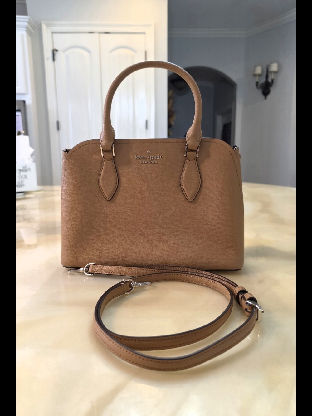 kate spade tan leather Dome Satchel with Detachable Strap